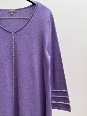 Habitat 100% cotton v-neck sweater M purple white rolled edge relaxed tunic top